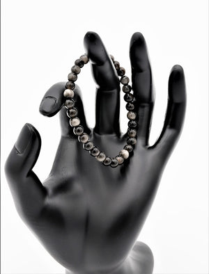 Bracelet Pierre d'Obsidienne Argentée (perles de 5 mm)