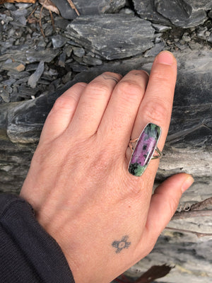 Zoisite Ruby Ring, long rectangle