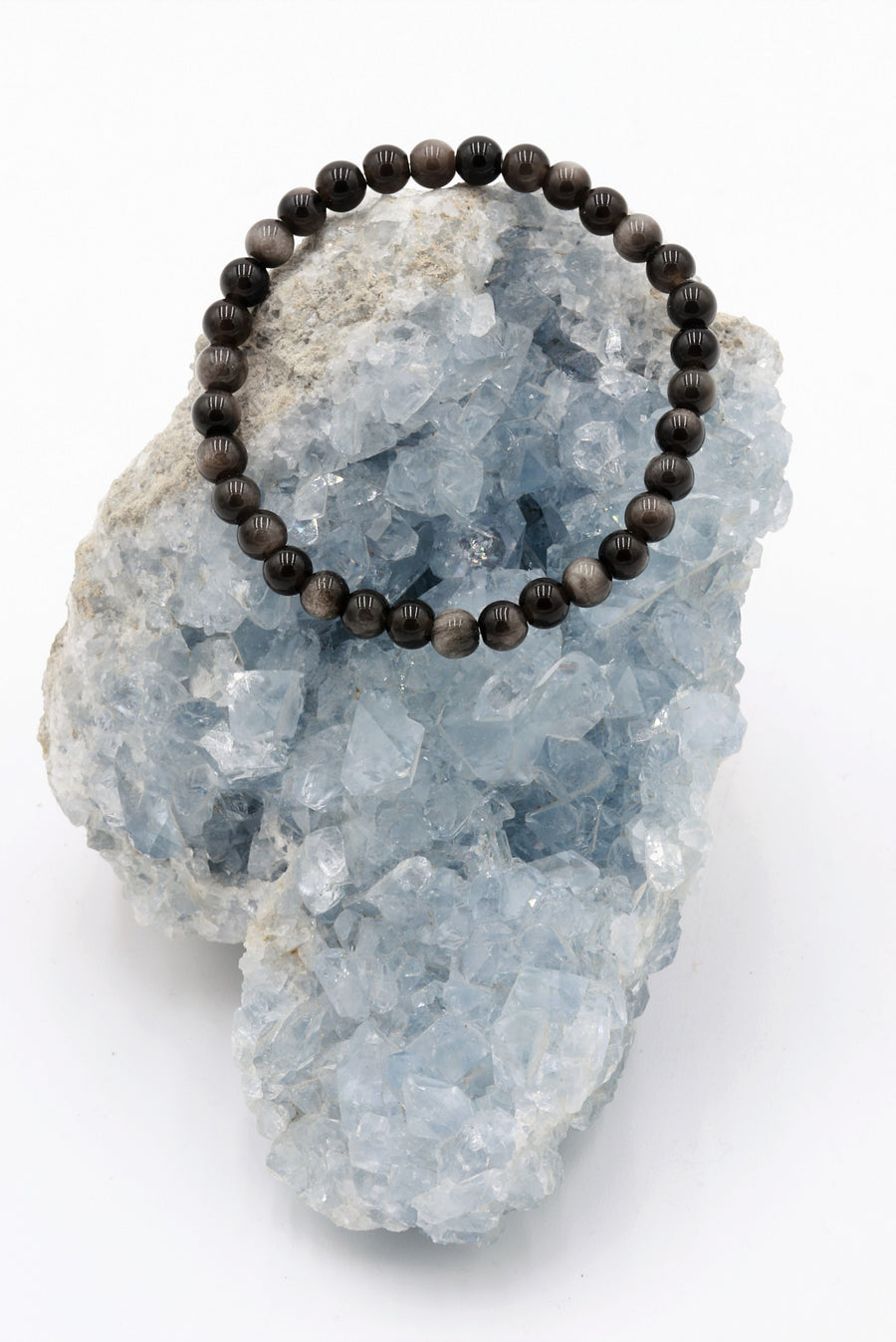 Silver Sheen Obsidian Stone Bracelet (5mm Beads)