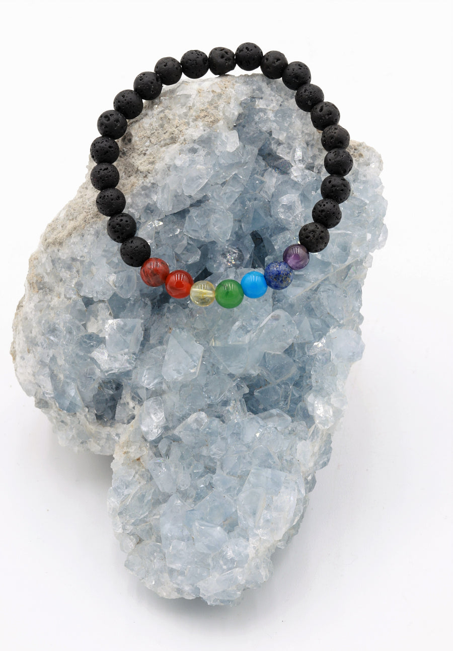 Lava Stone And Seven Chakras Stones Bracelet (6mm Beads)
