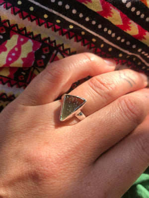 Silver Ring with triangular rough moldavite