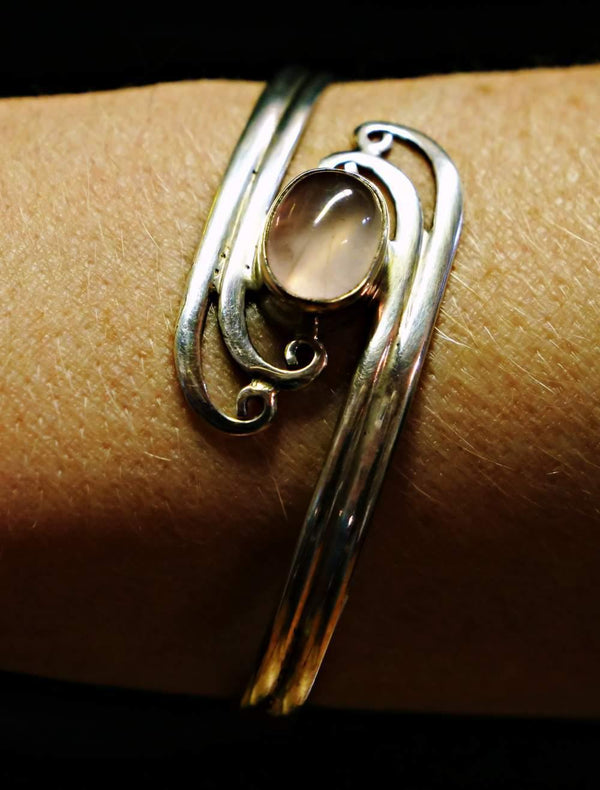 Rose quartz sterling silver cuff bracelet - Oz Importations