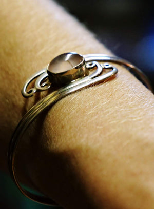 Rose quartz sterling silver cuff bracelet - Oz Importations