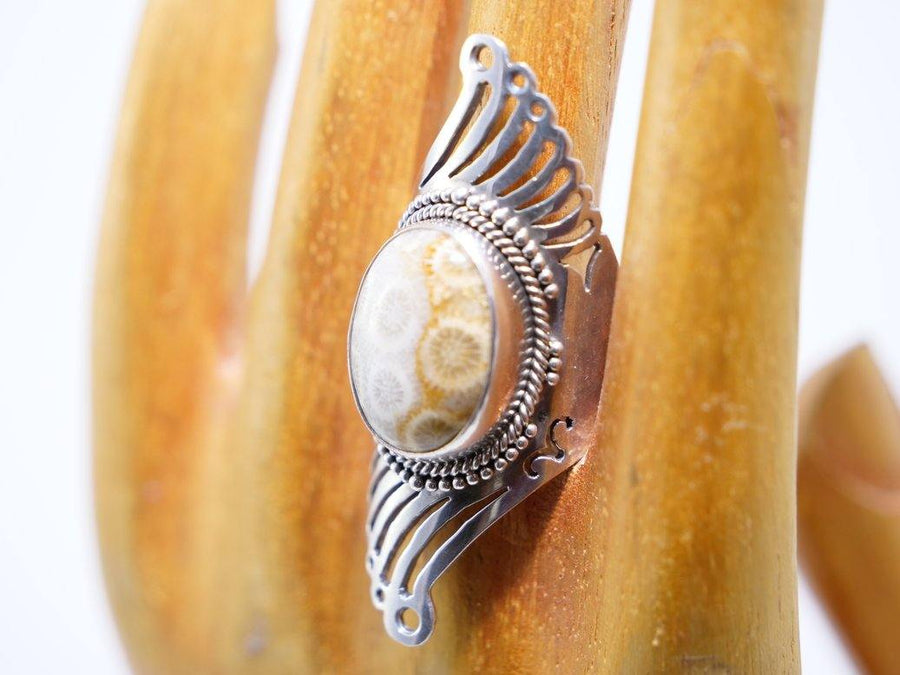 Fossil coral sterling silver ring - Oz Importations